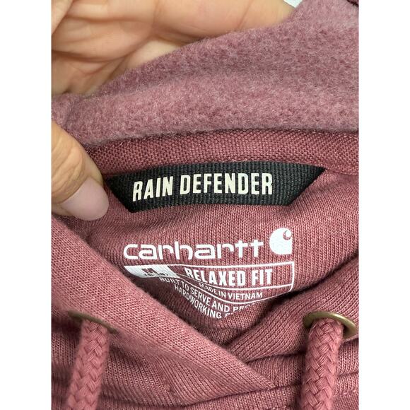 Carhartt Rain Defender Hoodie Women’s M Burgundy Relaxed Fit Pullover Logo - Picture 4 of 8